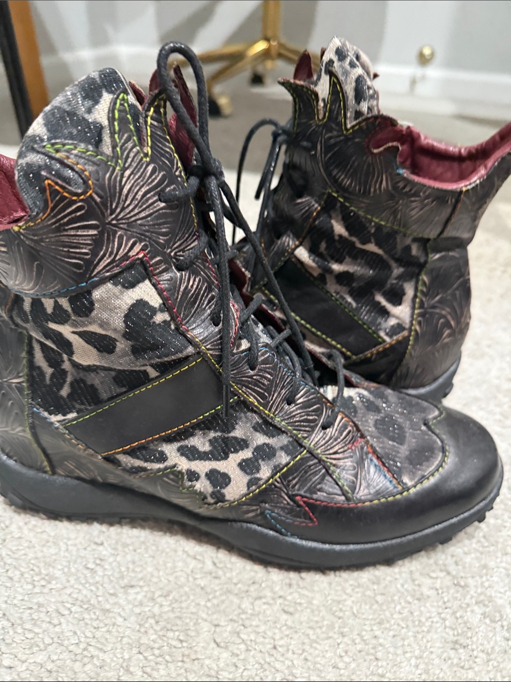 Lartiste Multitexture Lace-Up Ankle Boots in Black, Gray and Burgundy